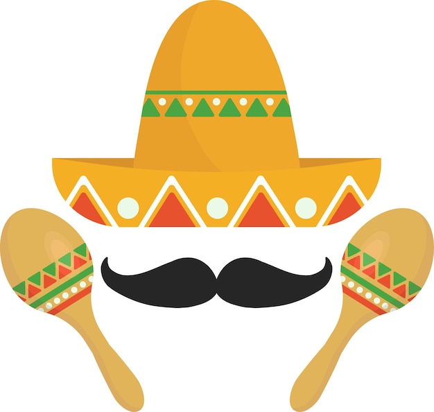 Vector sombrero with mustache and maracas