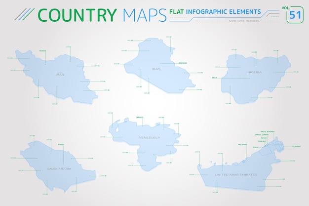 Vector some opec members iran iraq saudi arabia venezuela and united arab emirates maps