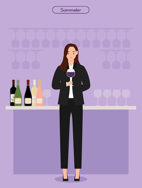 Vector sommelier with a glass of wine in her hand vector illustration