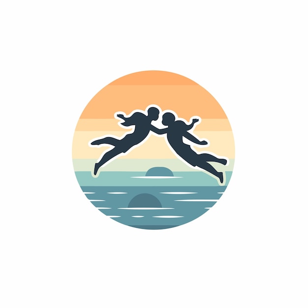 Sommer strand logo ontwerp sjabloon Vector illustratie van twee mensen springen op het strand