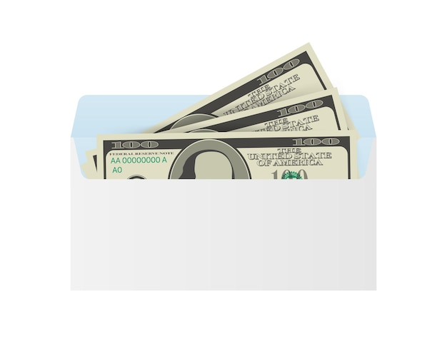 Sommige dollarbiljetten in witte envelop. stuur geld concept. vector illustratie. vector illustratie