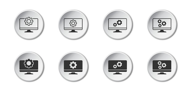 Somputer settings icons set Display options symbol Computer and gear icon Vector illustration