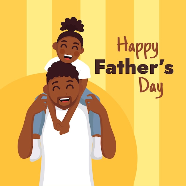 Son on his father's shoulders father and son duo with yellow background vector illustration