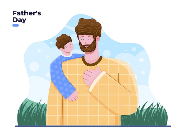 Son hugging father flat illustration