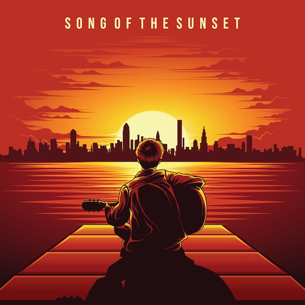 Canzone del vettore dell'illustrazione di tramonto