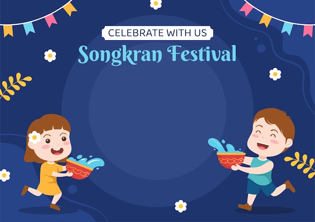 Songkran Festival Day Background Template Cartoon Vector Illustration