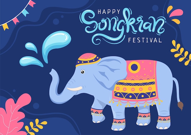 Songkran Festival Day Hand Drawn Cartoon Illustration Playing Water Gun in Thailand Celebration