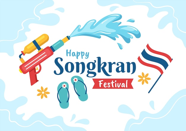 Songkran festival day hand drawn cartoon illustration playing water gun in thailand celebration