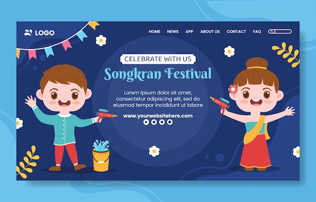 Songkran festival day social media landing page template cartoon background vector illustration