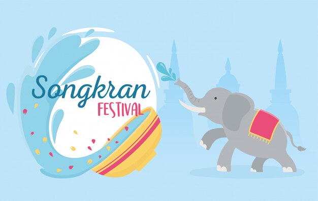 Manifesto della spruzzata della ciotola dell'acqua dell'elefante di festival di songkran