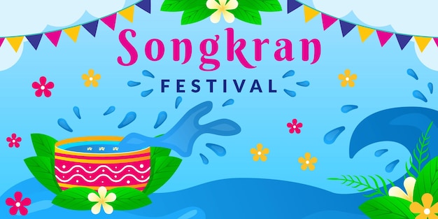 Songkran festival illustration horizontal banner design