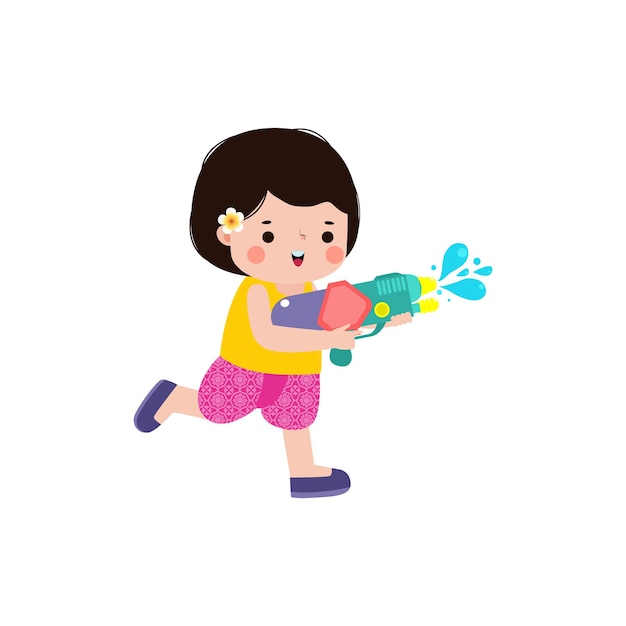 Songkran festival kid thai Traditional enjoy splashing water Thailand New Year Day Vector