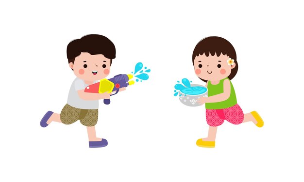 Songkran festival kinderen thai Traditioneel genieten van spetterend water Thailand Nieuwjaarsdag Vector