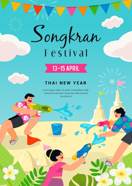 Songkran festival poster uitnodiging vector ontwerp