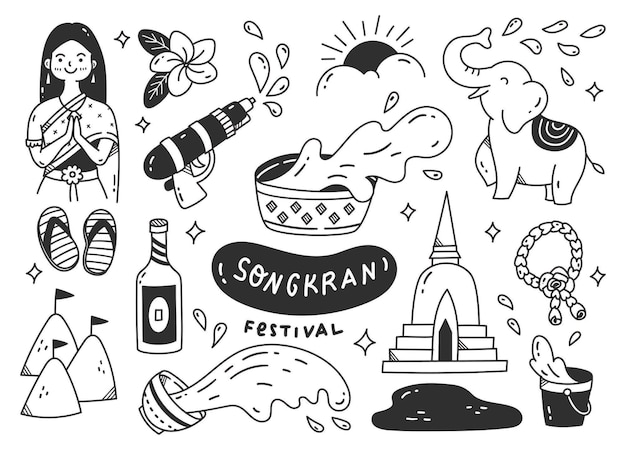 Festival di songkran nel doodle della tailandia