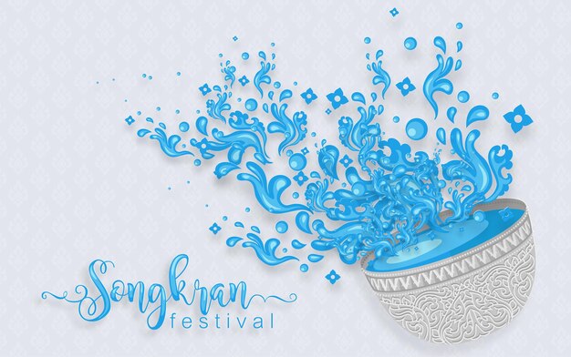 Vector songkran festival, thailand travel concept - the most beautiful places to visit in thailand in flat style. ( translation thai : songkran )