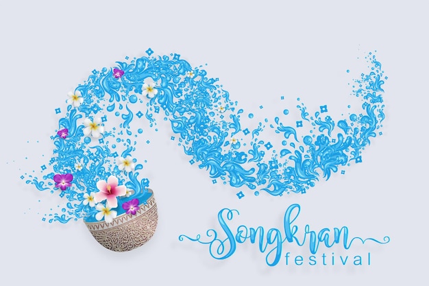Vector songkran festival, thailand travel concept - the most beautiful places to visit in thailand in flat style. ( translation thai : songkran )
