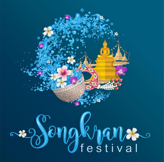 Фестиваль сонгкран, концепция путешествия в таиланд - самые красивые места для посещения в таиланде в плоском стиле. ( перевод с тайского : сонгкран )