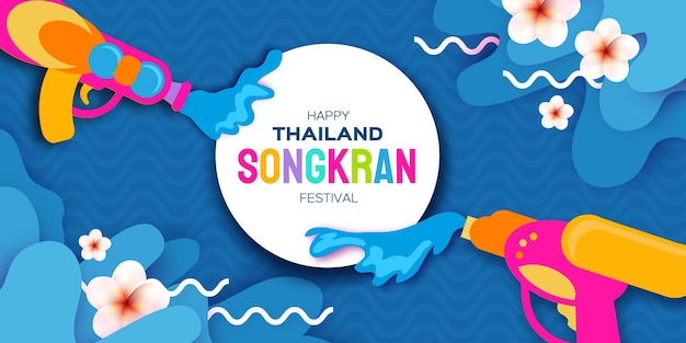 Songkran festival with blue water splash thailand new year thai happy asian holidays water festival party