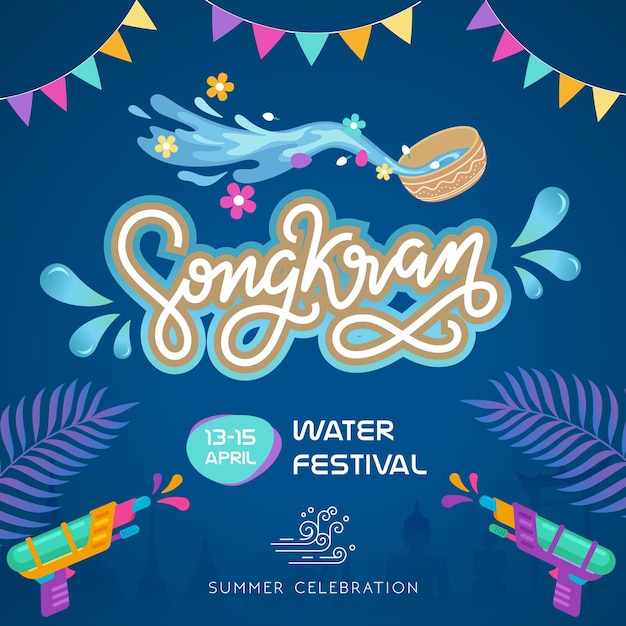 Songkran lettering poster celebration vector illustration