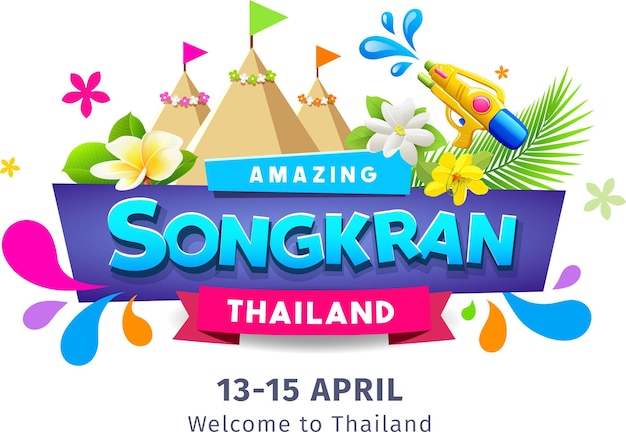 Vector songkran thailand festival colorful ribbon banner water splash design background