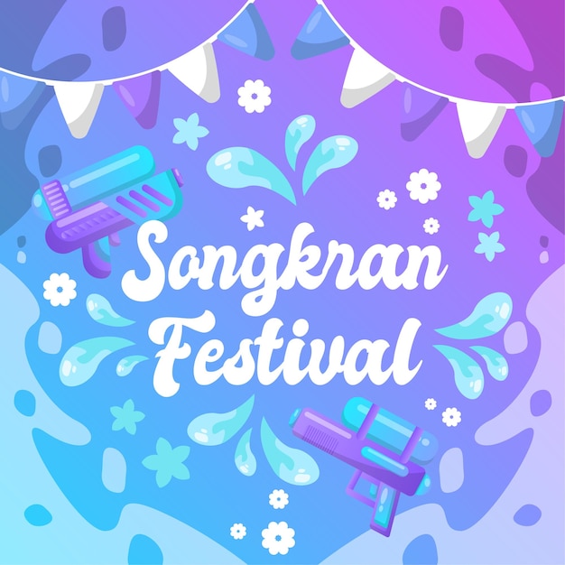 Songkran 태국 축제 다채로운 광장 소셜 미디어 배너 물 스플래시 디자인 열대 템플릿