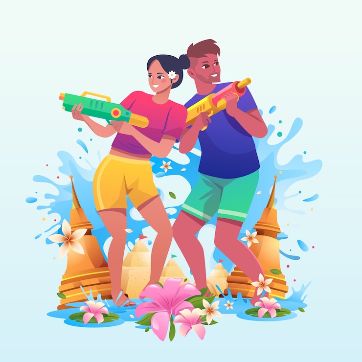 Vector songkran water fun illustration