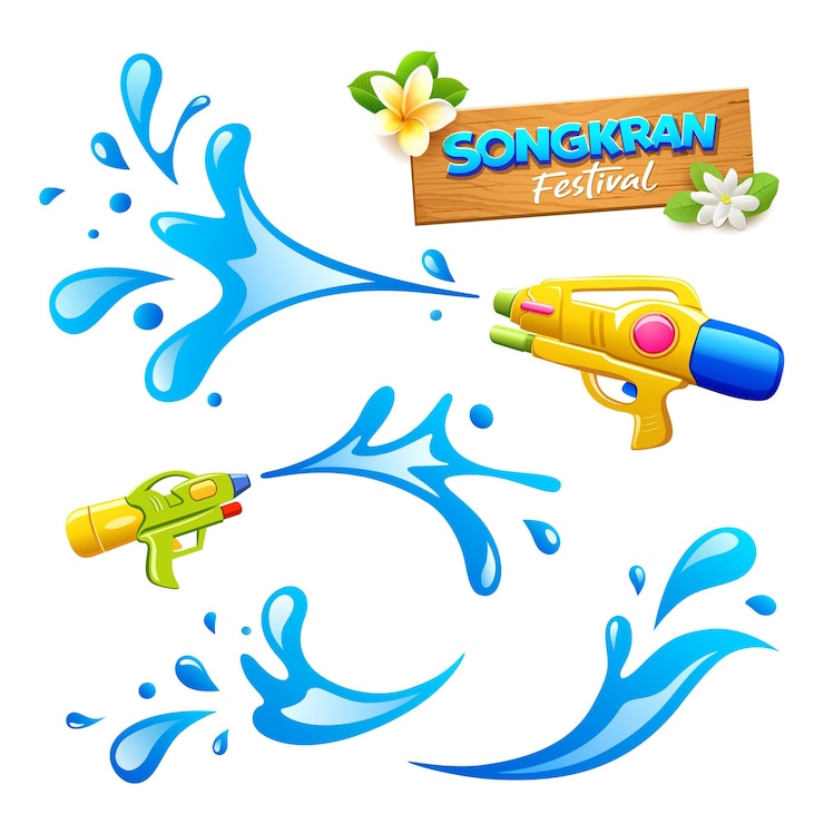 Vector songrkranフェスティバルタイ水鉄砲と水スプラッシュコレクションデザインベクトルイラスト