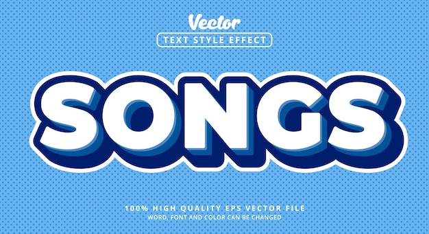 Songs text with blue color modern, Editable text effect