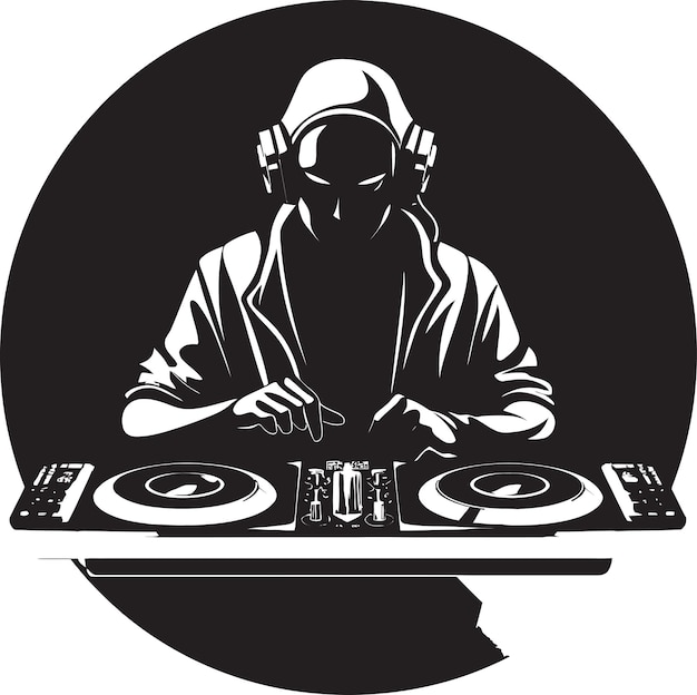 Vettore sonic silhouette black dj man logo vettoriale brilliance beat noir cool dj player icona in vector design
