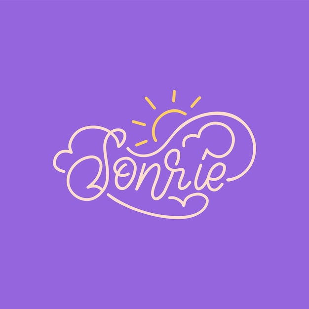 Sonrie hand lettering spanish translation of Smile phrase Monoline calligraphy in vector