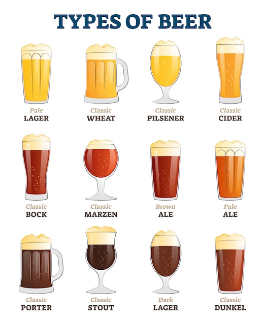 Soorten bier illustratie. menureeks voor alcoholische dranken.