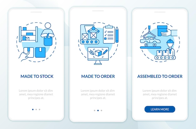 Soorten producten blauw onboarding mobiele app-scherm