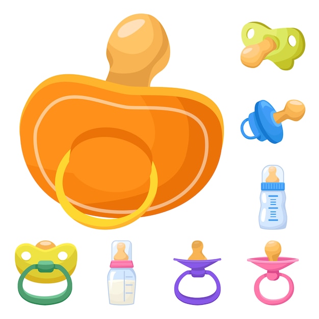 Vector soother of baby cartoon elements. set elements of latex soother. isolated illustration accessory for newborn .