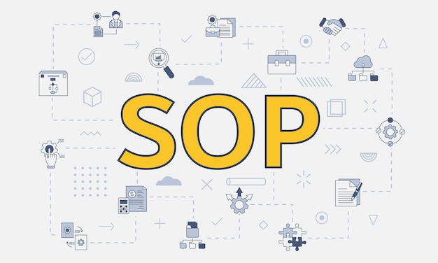 Sop standard operating procedure concept with icon set with big word or text on center