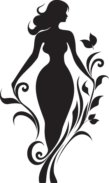 洗練された花の優雅さ 手作りの女性のエンブレム 抽象的なフローラ・フュージョン 黒い芸術的な女性 i