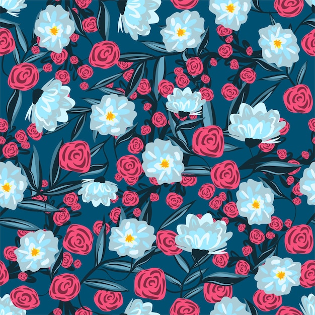 Sophisticated hand drawn flowers and jaguar fashion background pattern seamless