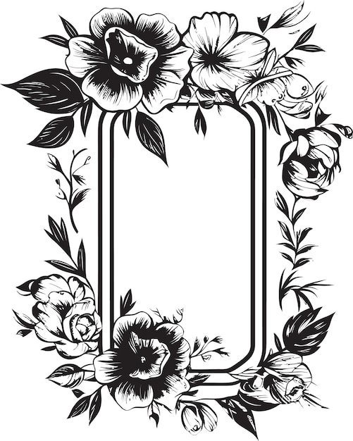 Sophisticated Midnight Floral Framework Vector Design Whimsical Petal Patterned Border Black Emblem