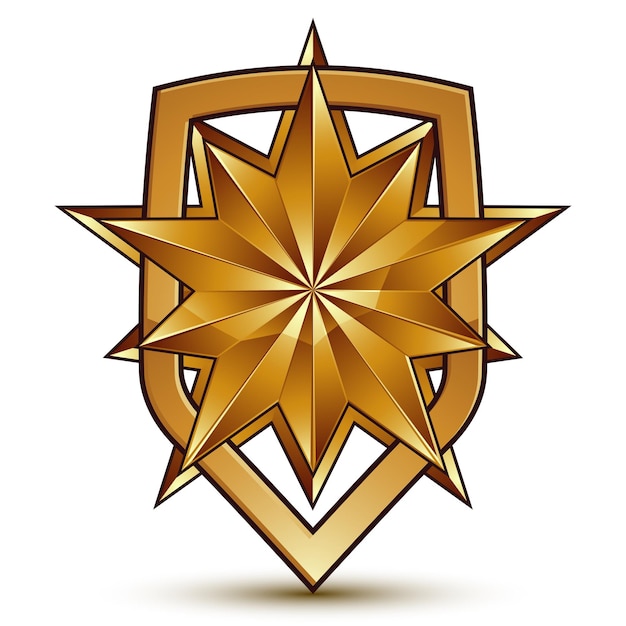 Sophisticated vector blazon with a golden star emblem, 3d polygonal glamorous design element, clear EPS 8.