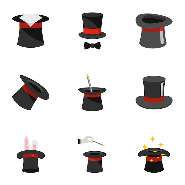 Vector sorcerer icons set, flat style