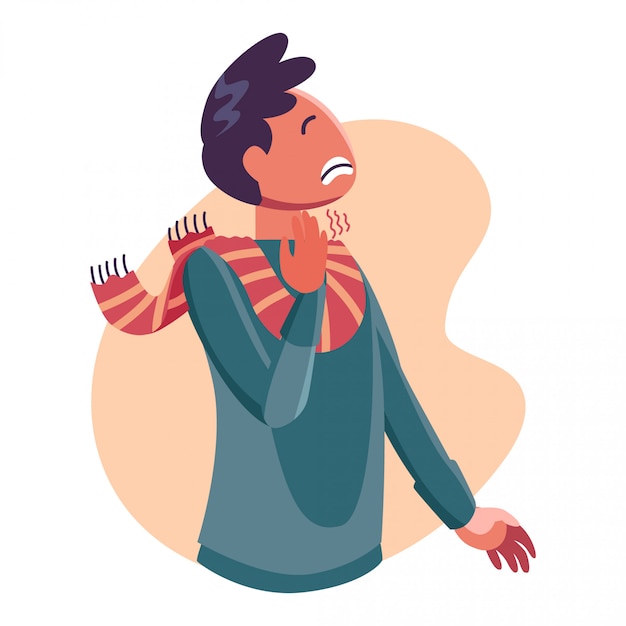 Sore Throat Person - Flat Character Illustration