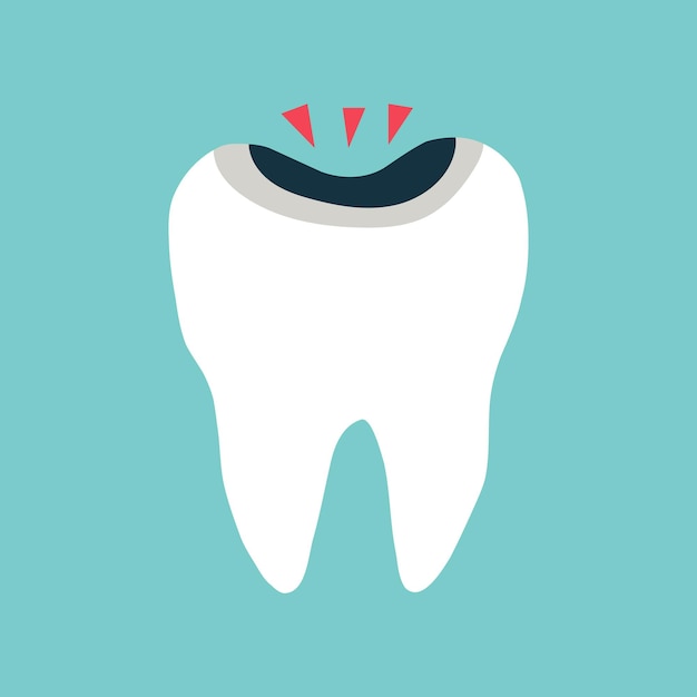 Vector sore tooth with black tooth decay