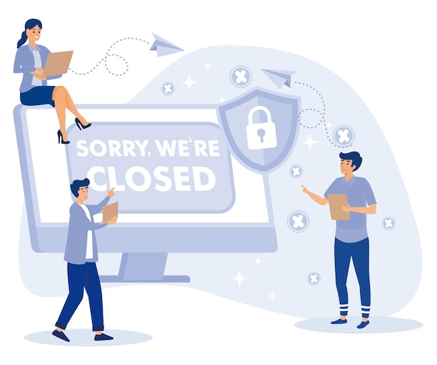 Sorry we are closed concept Closed establishments cafe shop store flat vector modern illustration