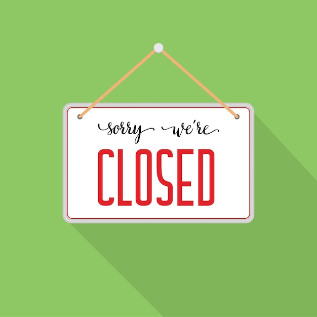 Sorry we are closed in signboard with a rope on transparent background Vector