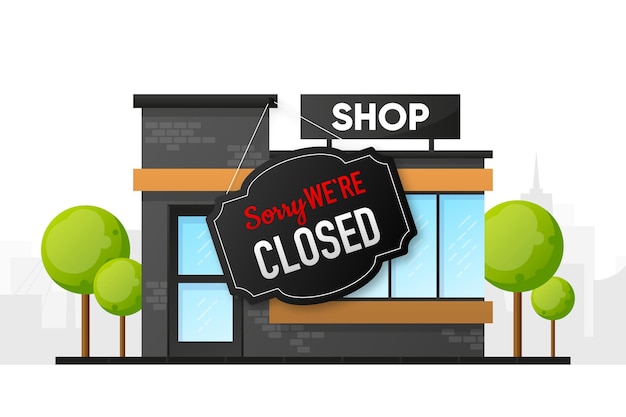 Vector sorry in we are closed store shop or retail store in modern style city on background vector illustration