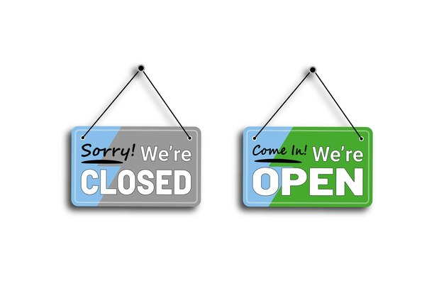 Sorry, we zijn gesloten en kom binnen, we zijn open deurteken vectorontwerp