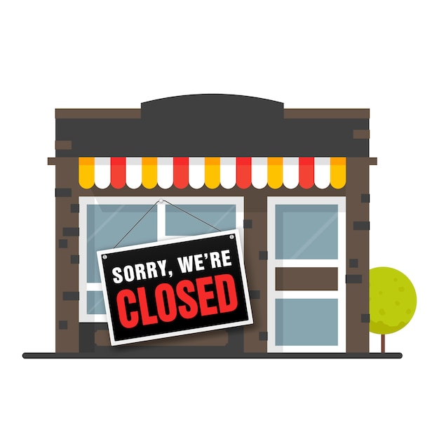 Vector sorry we zijn gesloten teken. winkel of café is failliet en gesloten.