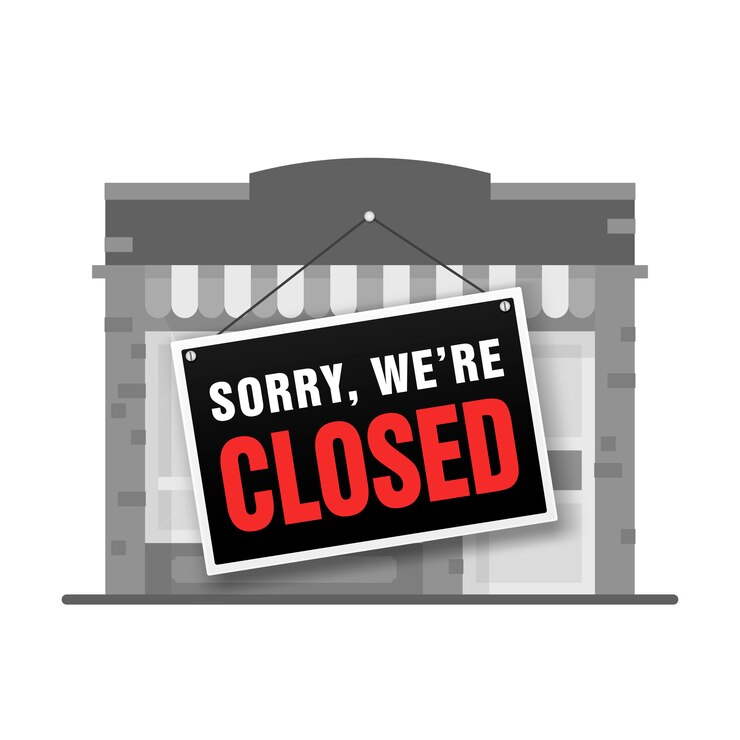 Sorry we zijn gesloten teken. Winkel of café is failliet en gesloten.
