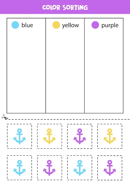 Sort anchors by colors learning colors for children