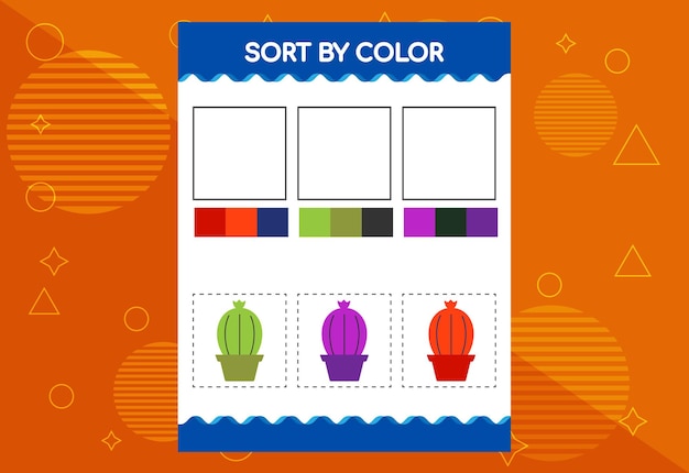 Vector sort by color worksheet for kids good for school and kindergarten projects educational worksheet